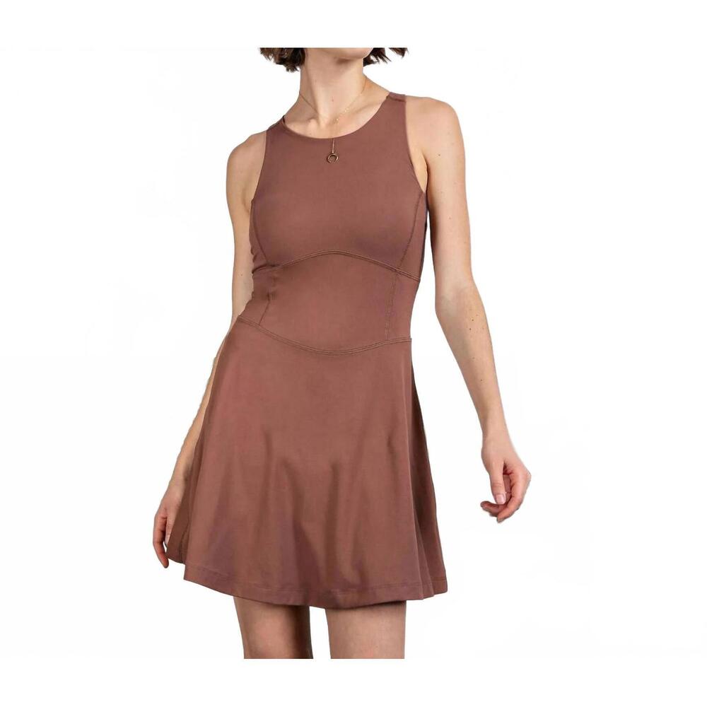 NEW RAE MODE buttersoft active dress with built-in shorts in chocolate